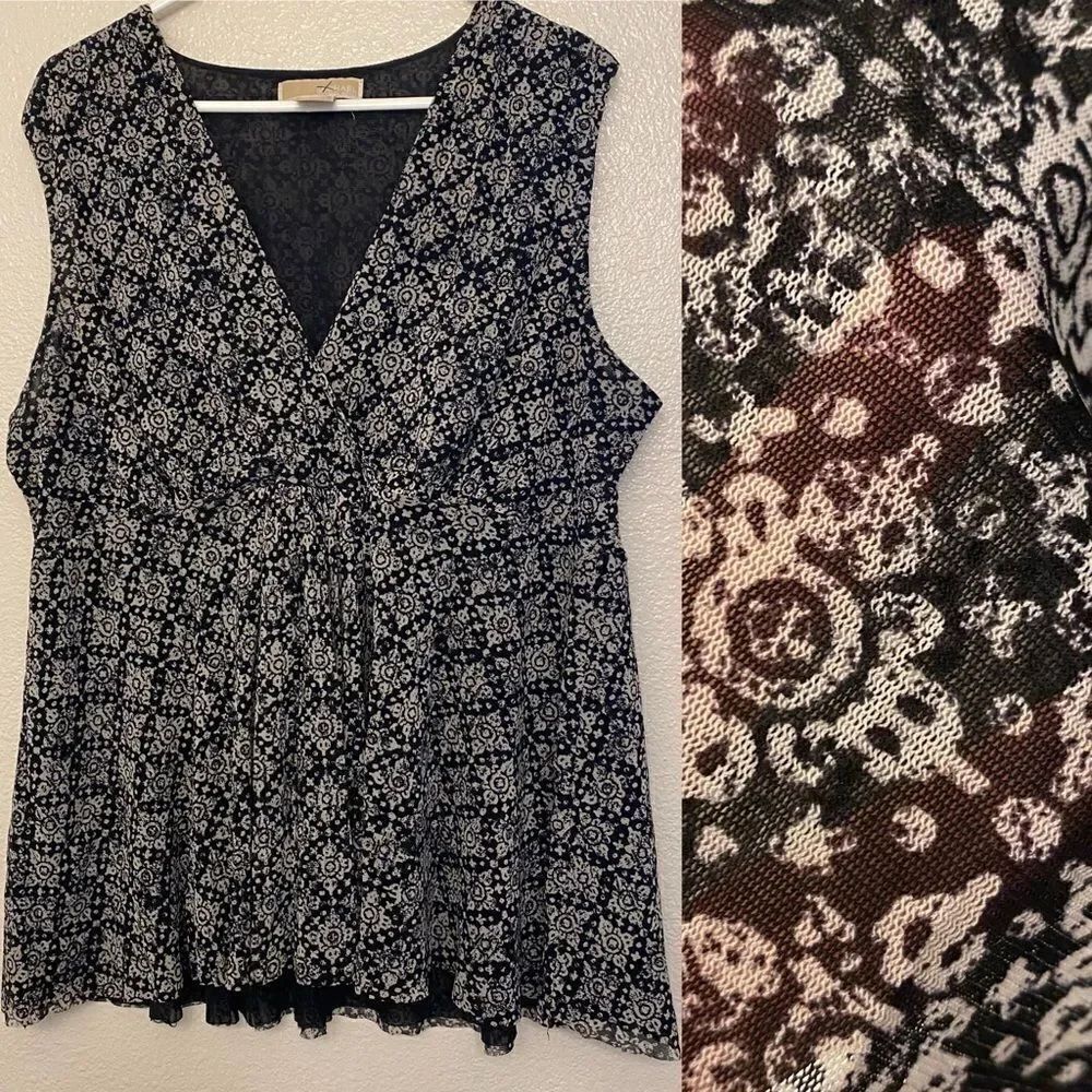 Michael Kors v neck wrap black print sleeveless blouse Sheer mesh plus size XXL